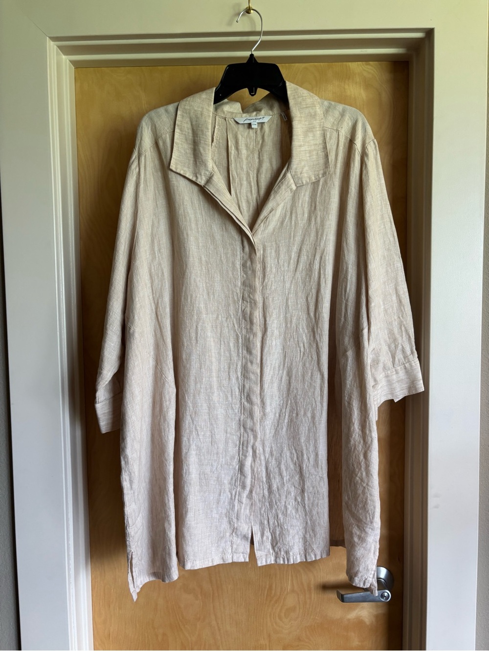 Foxcroft NYC Natural Linen Tunic Top Hidden Placket 3/4 Sleeve 22W
